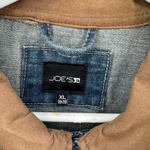Joe's Jeans Denim Jacket Boys XL 18-20 Denim Blue Brown Collared Distressed Work - Picture 3 of 9